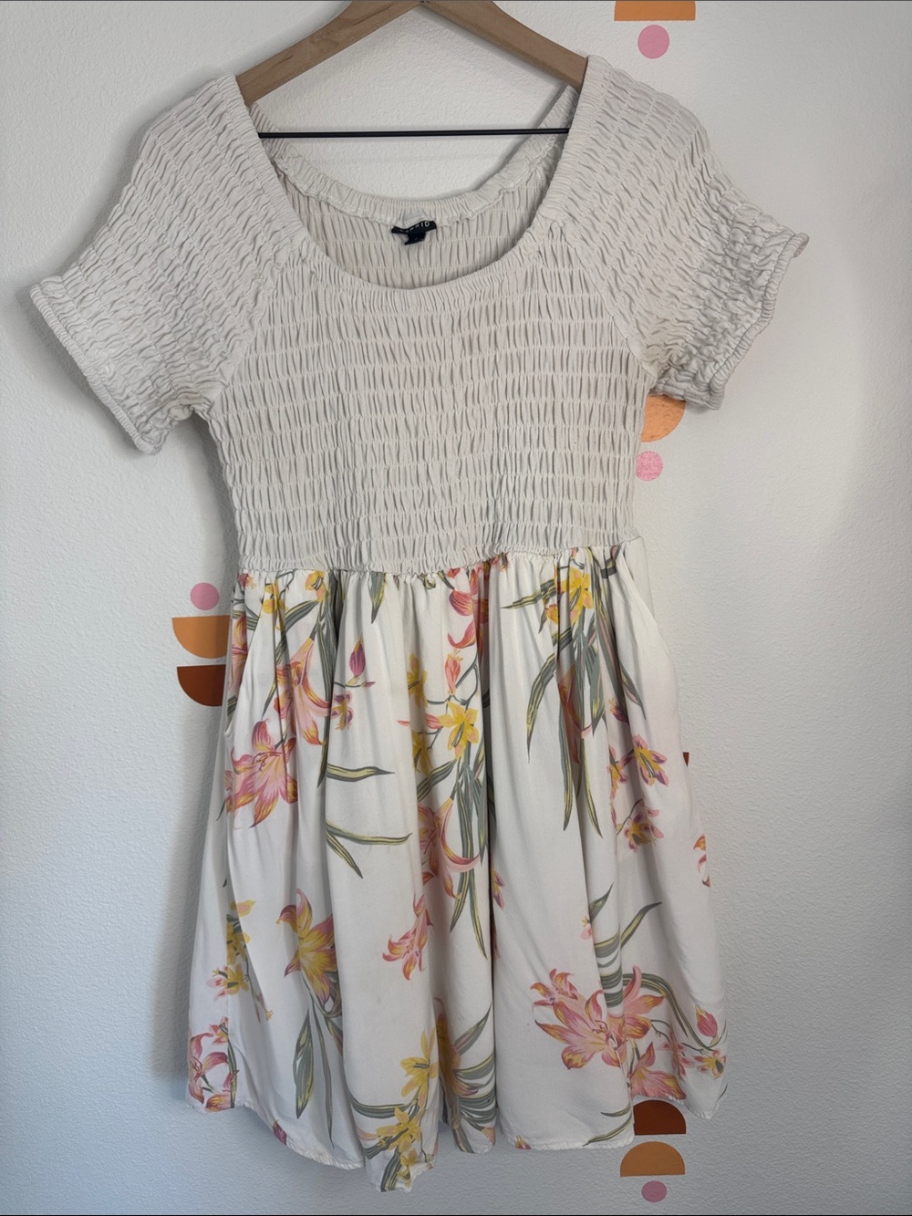Womens Torrid Floral Smocked Bodice Dress ribbed Top with Pockets N0223